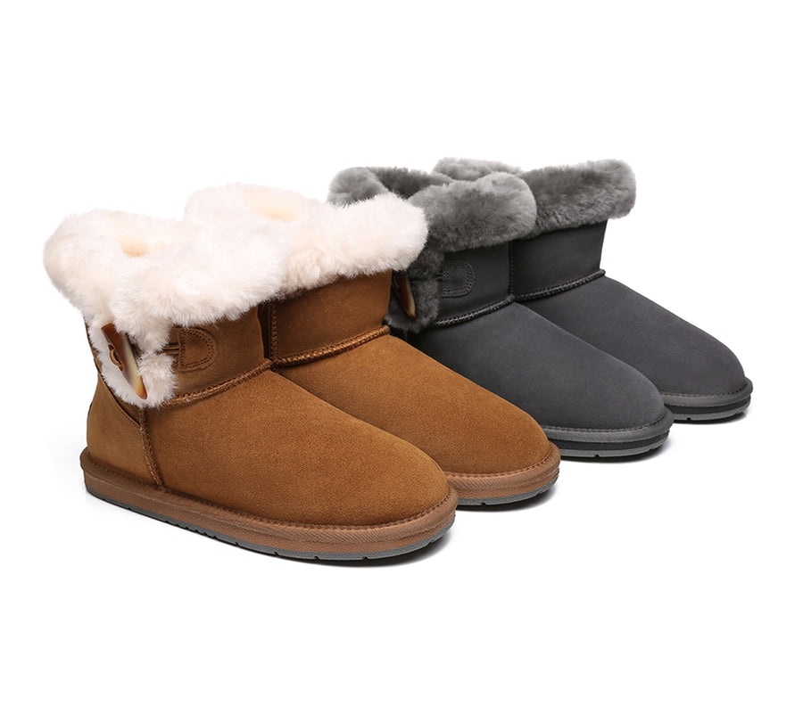 Australian Shepherd UGG Boots Mini Women Tiara Sheepskin Horn Toggle Closure-Boots-PEROZ Accessories