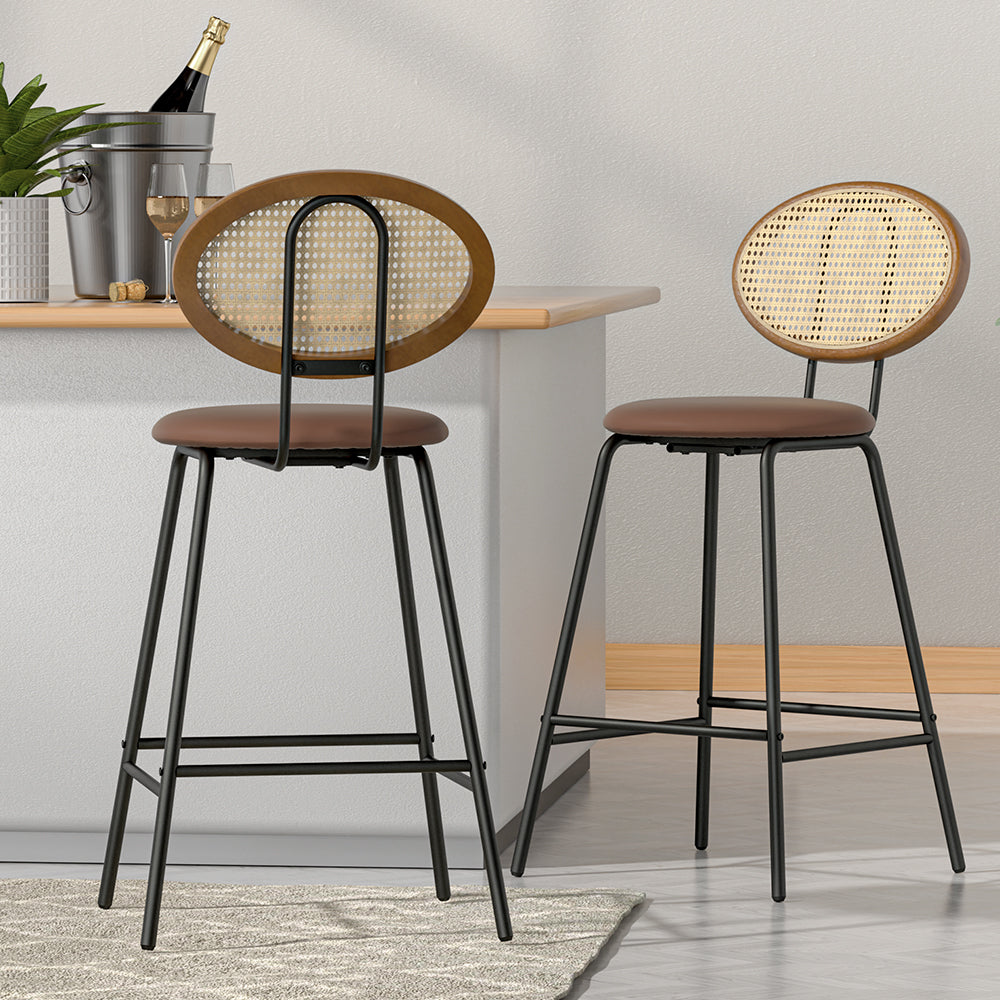 Artiss Bar Stools Kitchen Stool Metal Counter Dining Chair Rattan Barstools x2-Furniture &gt; Bar Stools &amp; Chairs-PEROZ Accessories