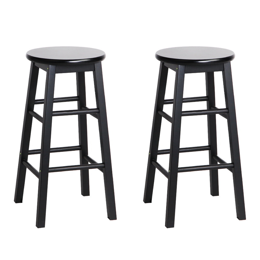 Artiss Set of 2 Beech Wood Backless Bar Stools - Black-Bar Stools-PEROZ Accessories