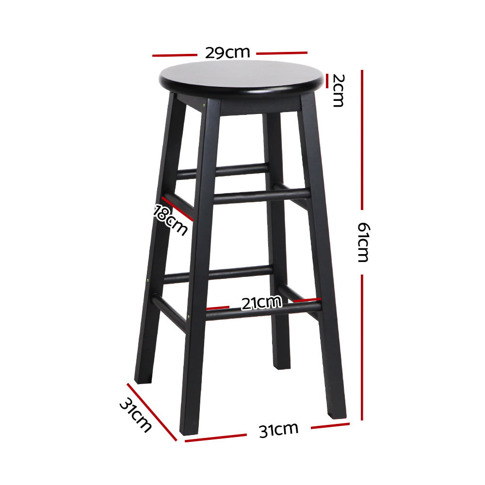 Artiss Set of 2 Beech Wood Backless Bar Stools - Black-Bar Stools-PEROZ Accessories