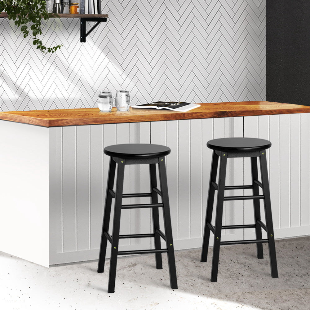 Artiss Set of 2 Beech Wood Backless Bar Stools - Black-Bar Stools-PEROZ Accessories