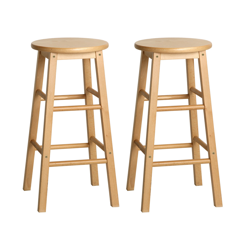 Artiss Set of 2 Beech Wood Backless Bar Stools - Natural-Bar Stools-PEROZ Accessories