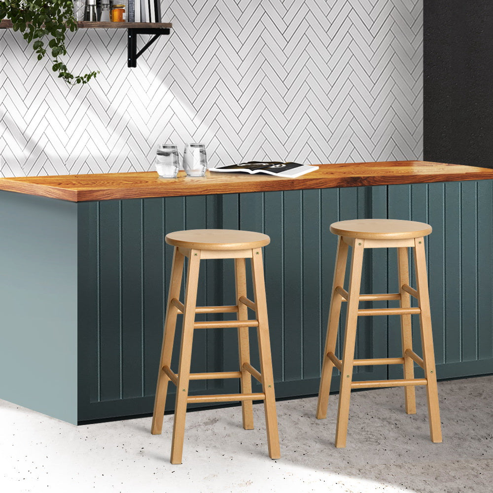 Artiss Set of 2 Beech Wood Backless Bar Stools - Natural-Bar Stools-PEROZ Accessories