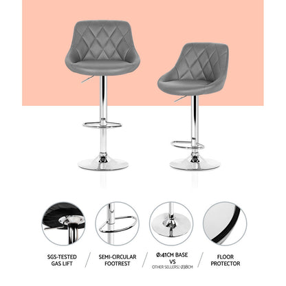 Artiss Set of 4 Bar Stools PU Leather Diamond Style - Grey-Furniture &gt; Bar Stools &amp; Chairs - Peroz Australia - Image - 5