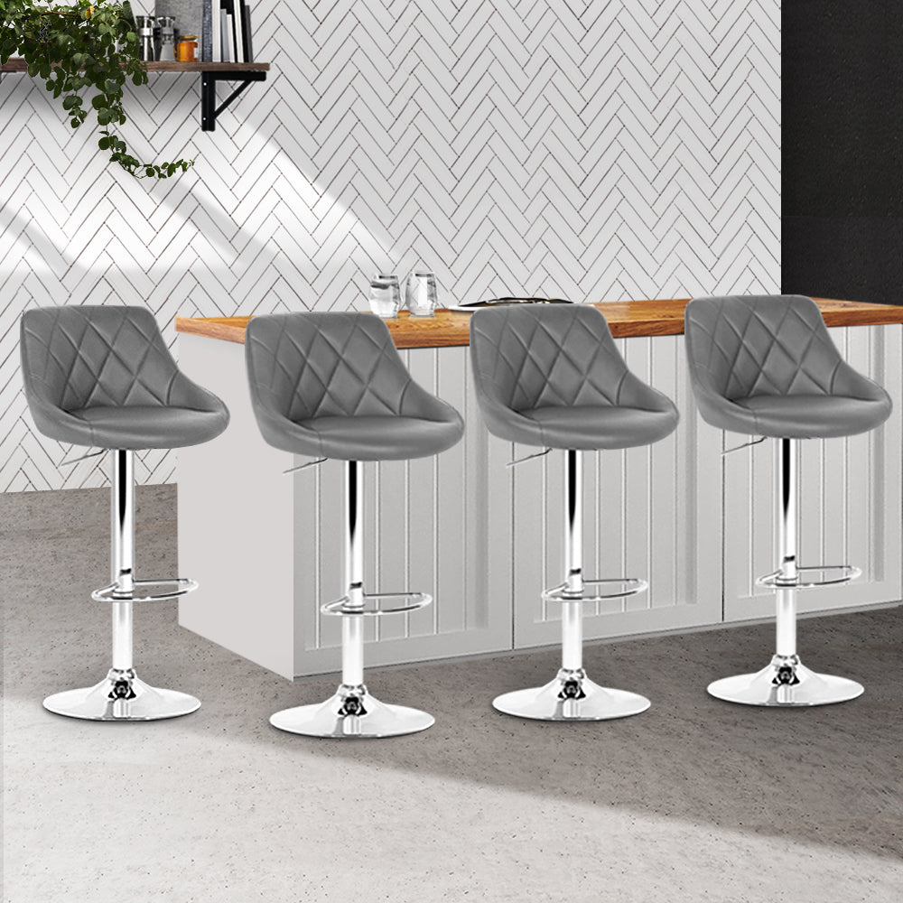 Artiss Set of 4 Bar Stools PU Leather Diamond Style - Grey-Furniture &gt; Bar Stools &amp; Chairs - Peroz Australia - Image - 8