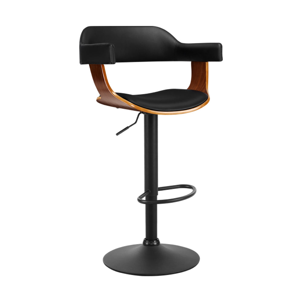 Artiss Bar Stool Curved Gas Lift PU Leather - Black and Wood-Bar Stools - Peroz Australia - Image - 1