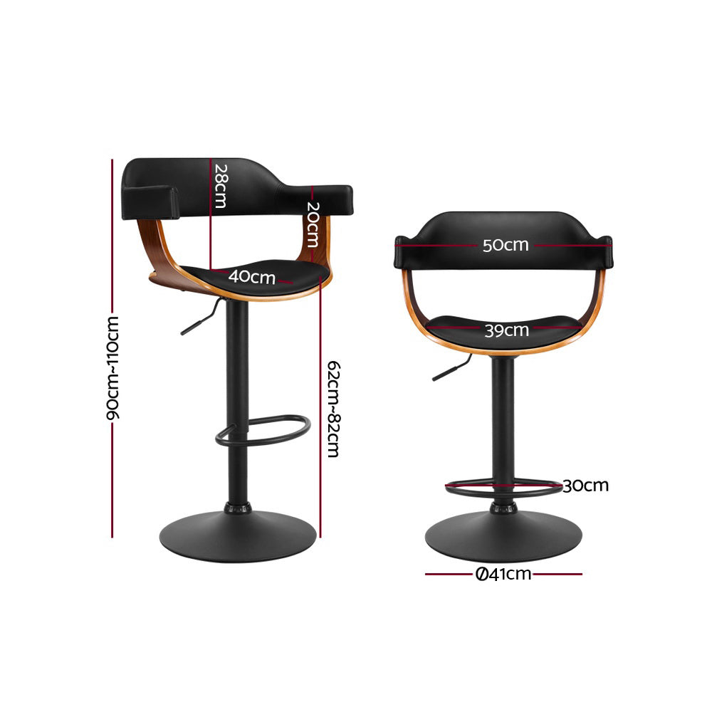 Artiss Bar Stool Curved Gas Lift PU Leather - Black and Wood-Bar Stools - Peroz Australia - Image - 2