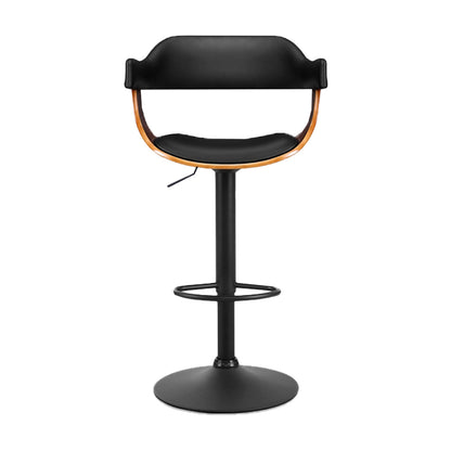 Artiss Bar Stool Curved Gas Lift PU Leather - Black and Wood-Bar Stools - Peroz Australia - Image - 3