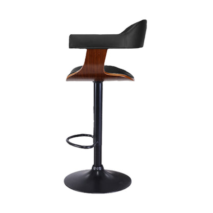 Artiss Bar Stool Curved Gas Lift PU Leather - Black and Wood-Bar Stools - Peroz Australia - Image - 4