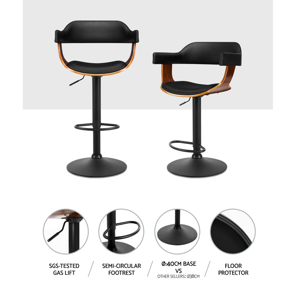 Artiss Bar Stool Curved Gas Lift PU Leather - Black and Wood-Bar Stools - Peroz Australia - Image - 6