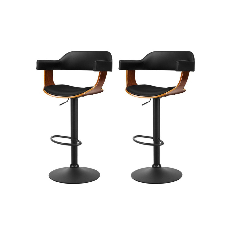 Artiss 2X Wooden Bar Stools Kitchen Swivel Gas Lift Bar Stool Chairs Leather-Furniture &gt; Bar Stools &amp; Chairs-PEROZ Accessories