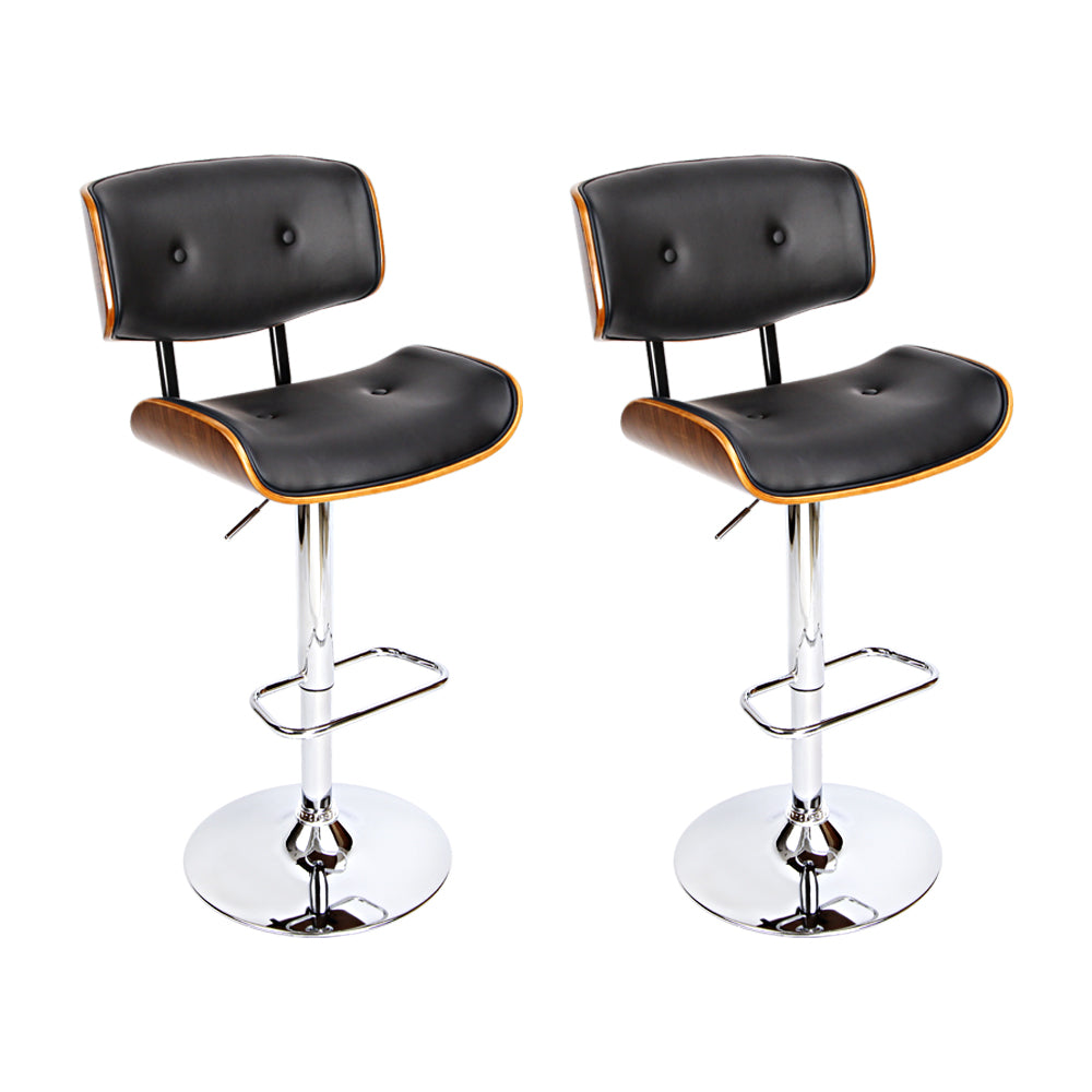 Artiss Set of 2 Wooden Gas Lift Bar Stools - Black and Chrome-Furniture &gt; Bar Stools &amp; Chairs - Peroz Australia - Image - 1