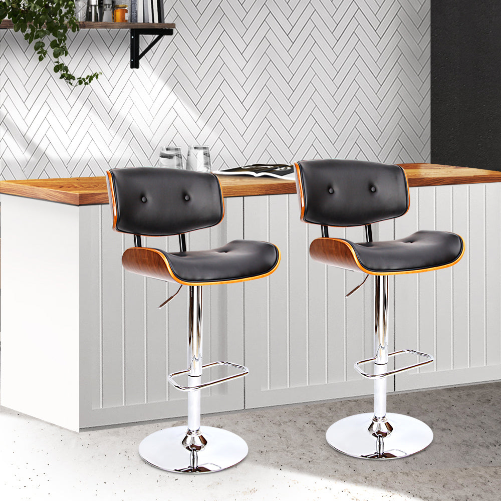 Artiss Set of 2 Wooden Gas Lift Bar Stools - Black and Chrome-Furniture &gt; Bar Stools &amp; Chairs - Peroz Australia - Image - 8