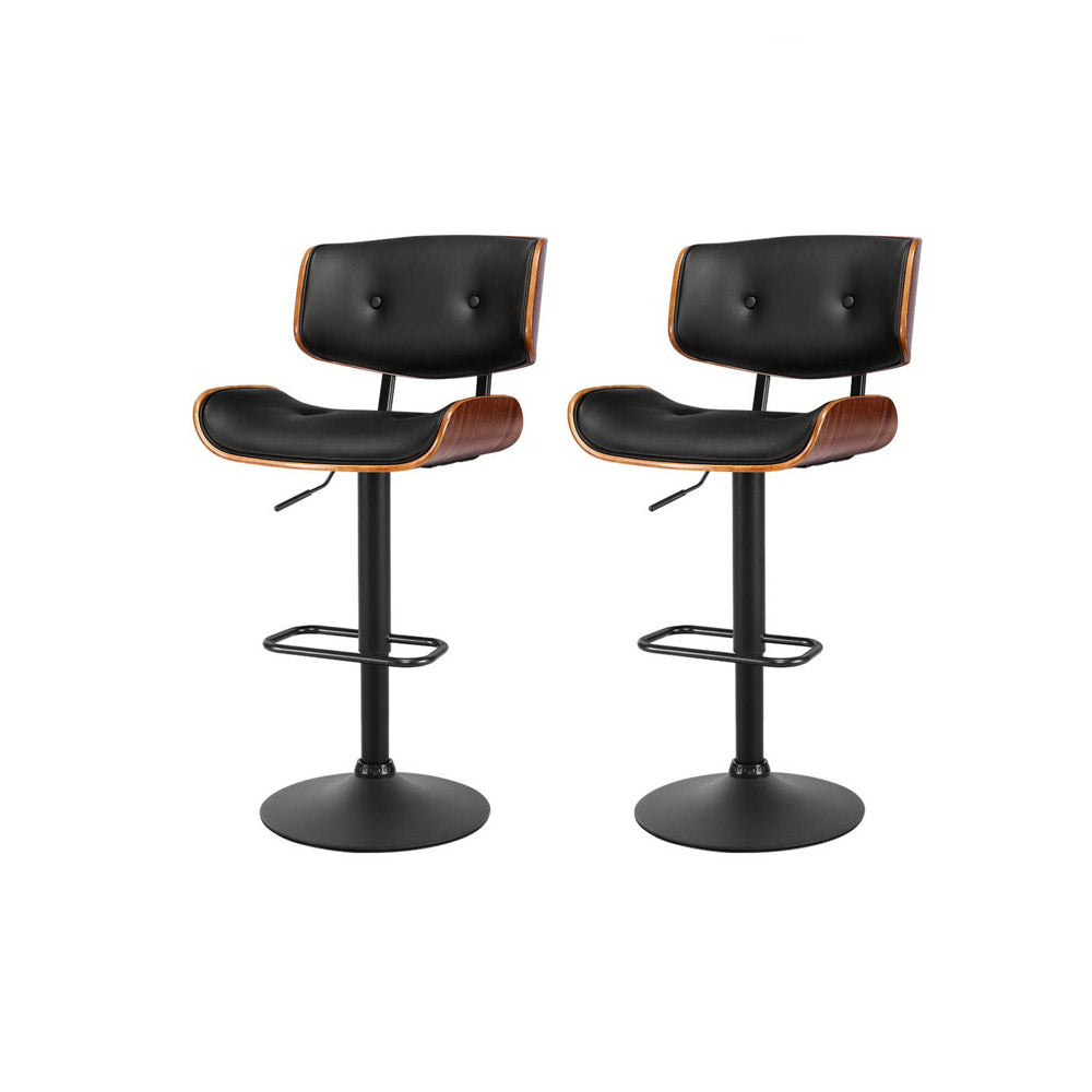 Artiss Kitchen Bar Stools Gas Lift Stool Chairs Swivel Barstool Leather Black x2-Furniture &gt; Bar Stools &amp; Chairs-PEROZ Accessories