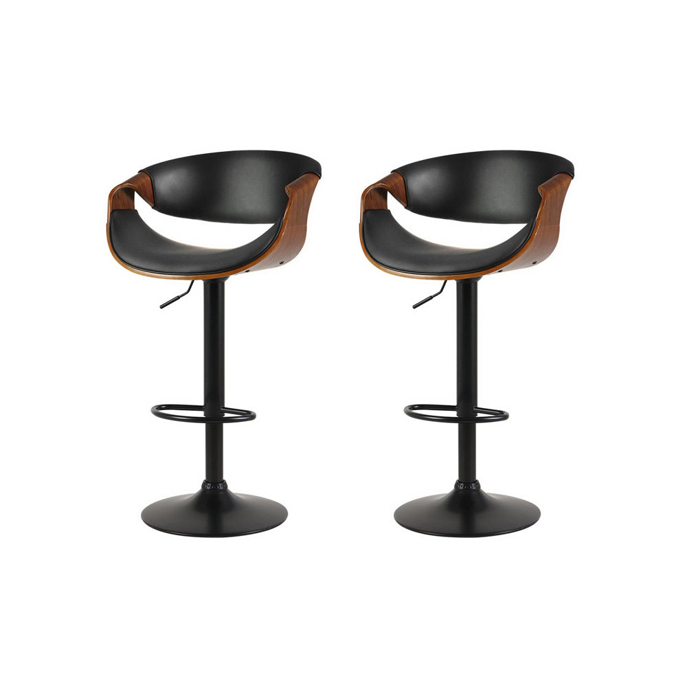 Artiss 2X Bar Stools Swivel Chair Kitchen Gas Lift Wooden Bar Stool Leather-Furniture &gt; Bar Stools &amp; Chairs-PEROZ Accessories