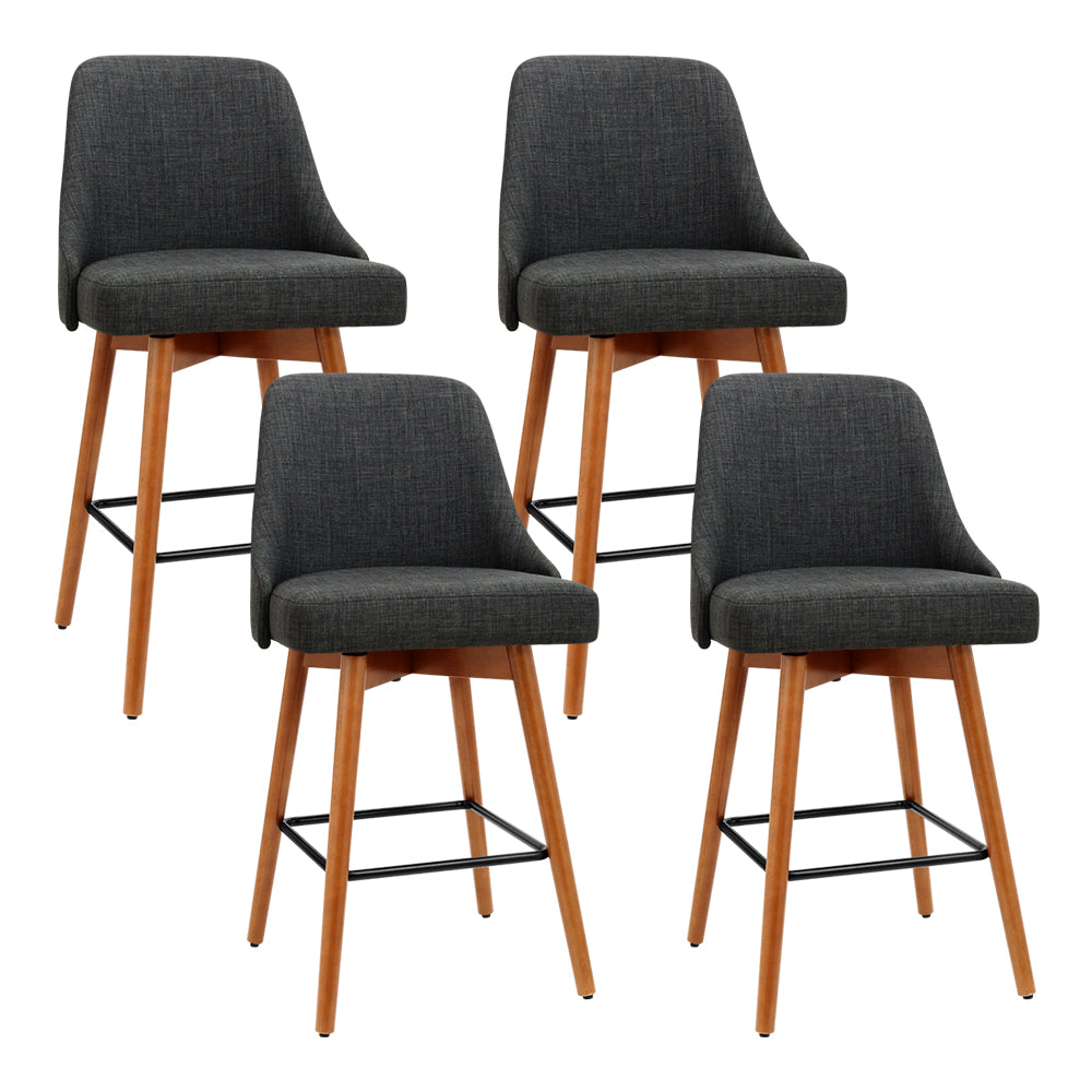 Artiss Set of 4 Wooden Fabric Bar Stools Square Footrest - Charcoal-Furniture &gt; Bar Stools &amp; Chairs - Peroz Australia - Image - 2