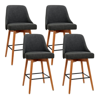 Artiss Set of 4 Wooden Fabric Bar Stools Square Footrest - Charcoal-Furniture &gt; Bar Stools &amp; Chairs - Peroz Australia - Image - 2