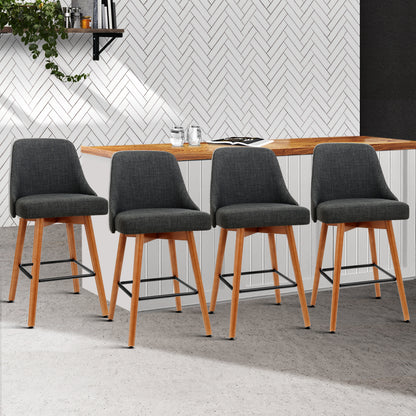 Artiss Set of 4 Wooden Fabric Bar Stools Square Footrest - Charcoal-Furniture &gt; Bar Stools &amp; Chairs - Peroz Australia - Image - 1