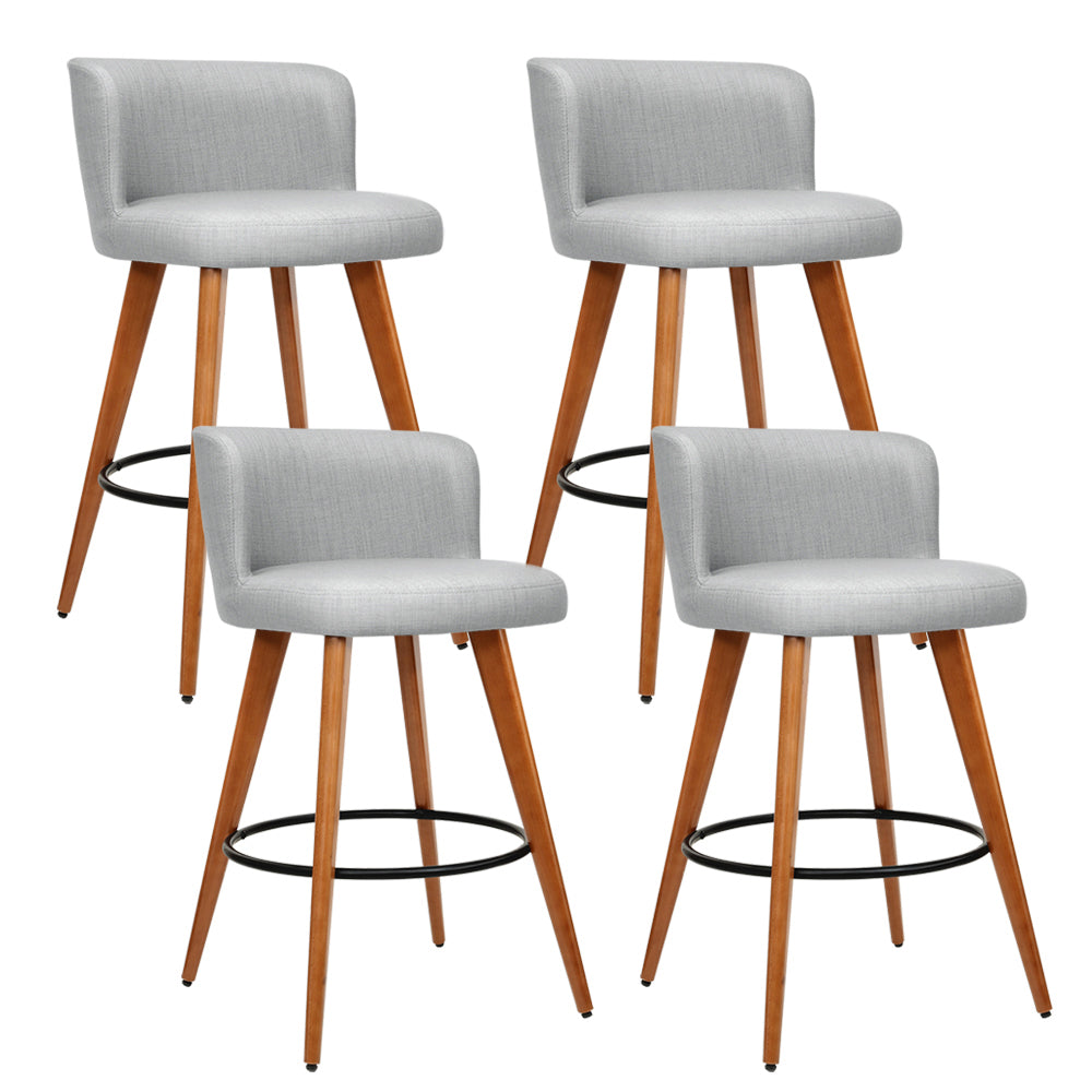 Artiss Set of 4 Wooden Fabric Bar Stools Circular Footrest - Light Grey-Furniture &gt; Bar Stools &amp; Chairs - Peroz Australia - Image - 2