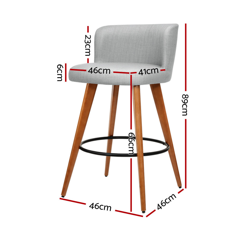 Artiss Set of 4 Wooden Fabric Bar Stools Circular Footrest - Light Grey-Furniture &gt; Bar Stools &amp; Chairs - Peroz Australia - Image - 3