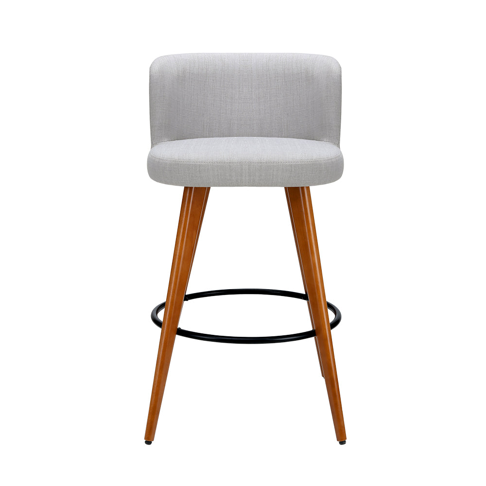 Artiss Set of 4 Wooden Fabric Bar Stools Circular Footrest - Light Grey-Furniture &gt; Bar Stools &amp; Chairs - Peroz Australia - Image - 4