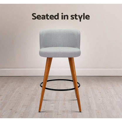 Artiss Set of 4 Wooden Fabric Bar Stools Circular Footrest - Light Grey-Furniture &gt; Bar Stools &amp; Chairs - Peroz Australia - Image - 8