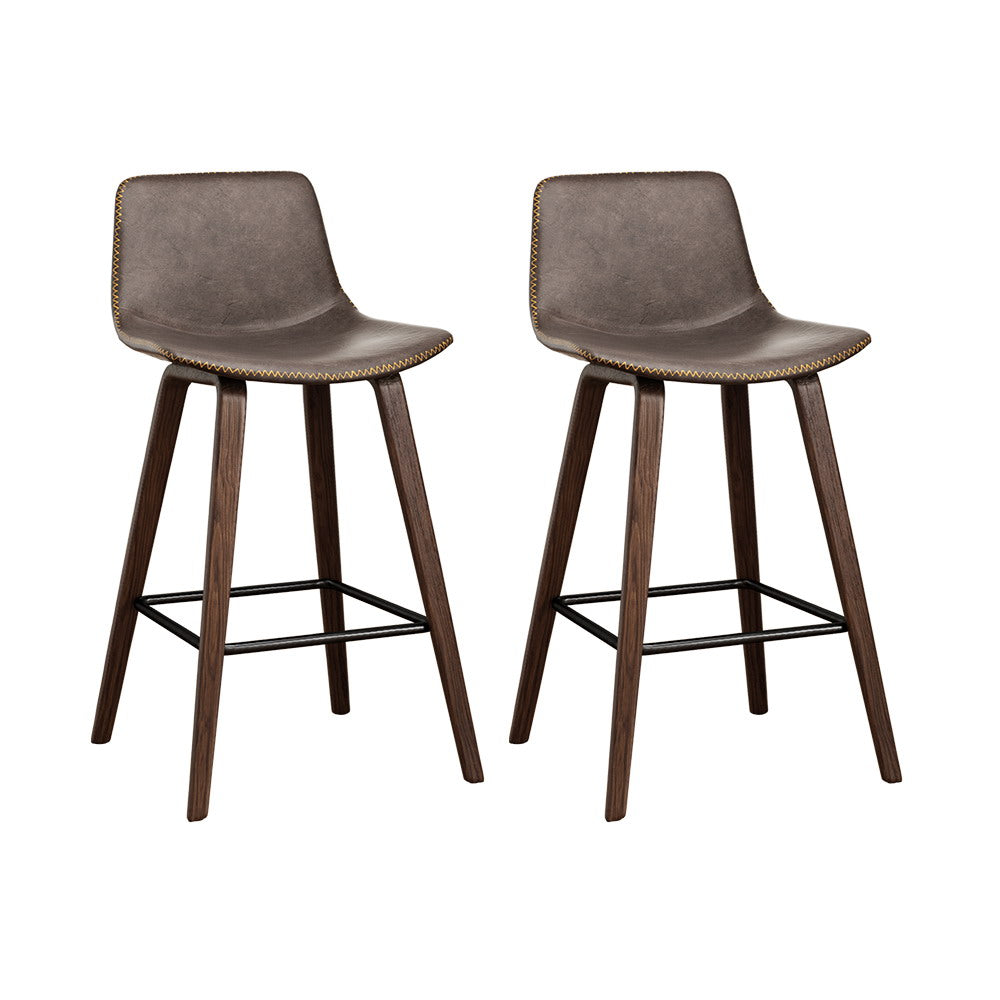 Artiss Set of 2 PU Leather Bar Stools Square Footrest - Wood and Brown-Furniture &gt; Bar Stools &amp; Chairs-PEROZ Accessories