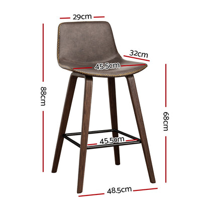 Artiss Set of 2 PU Leather Bar Stools Square Footrest - Wood and Brown-Furniture &gt; Bar Stools &amp; Chairs-PEROZ Accessories