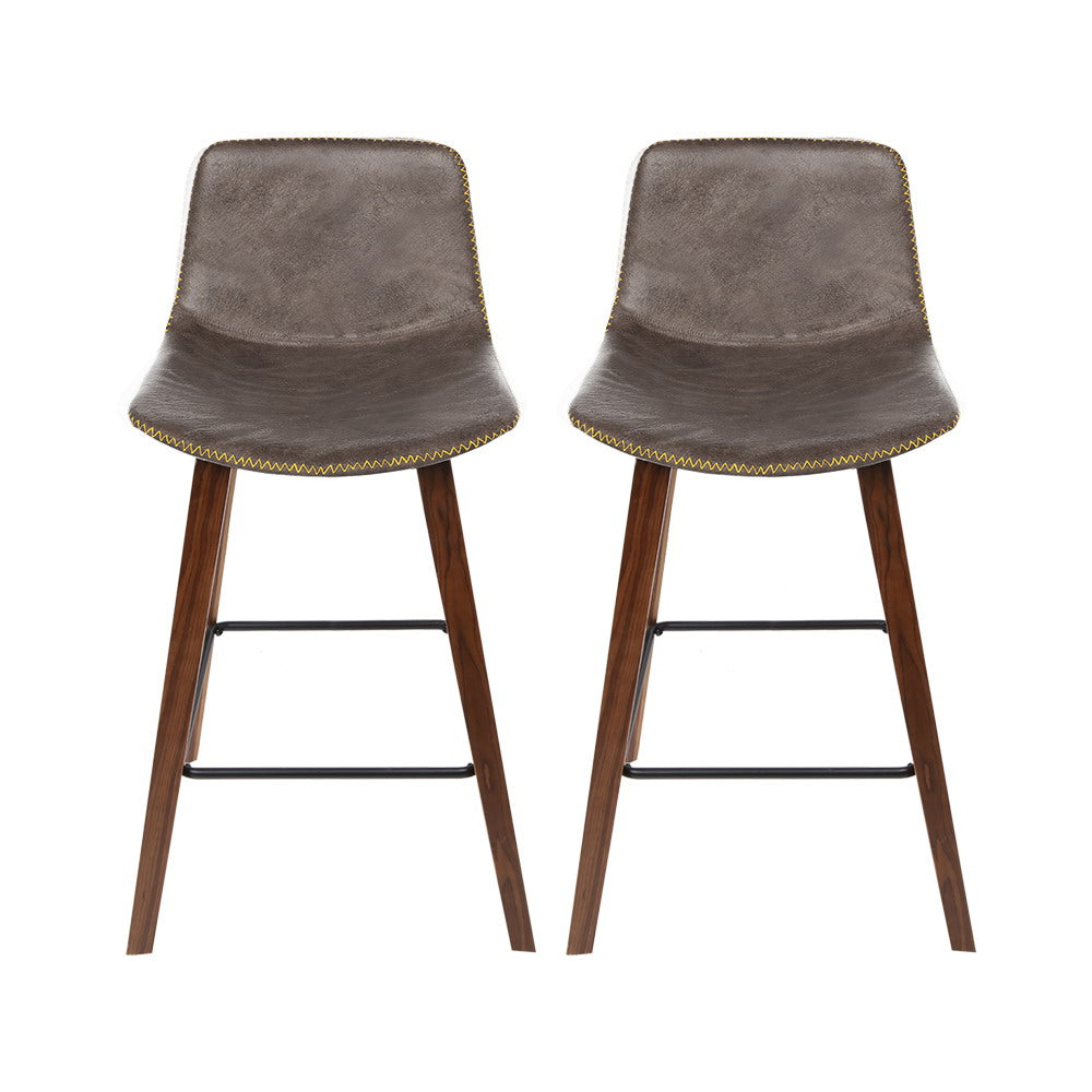 Artiss Set of 2 PU Leather Bar Stools Square Footrest - Wood and Brown-Furniture &gt; Bar Stools &amp; Chairs-PEROZ Accessories