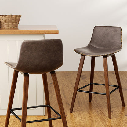 Artiss Set of 2 PU Leather Bar Stools Square Footrest - Wood and Brown-Furniture &gt; Bar Stools &amp; Chairs-PEROZ Accessories