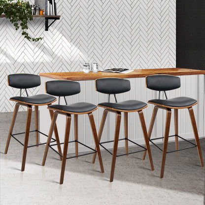 Artiss Set of 4 PU Leather Circular Footrest Bar Stools - Black-Furniture &gt; Bar Stools &amp; Chairs - Peroz Australia - Image - 1