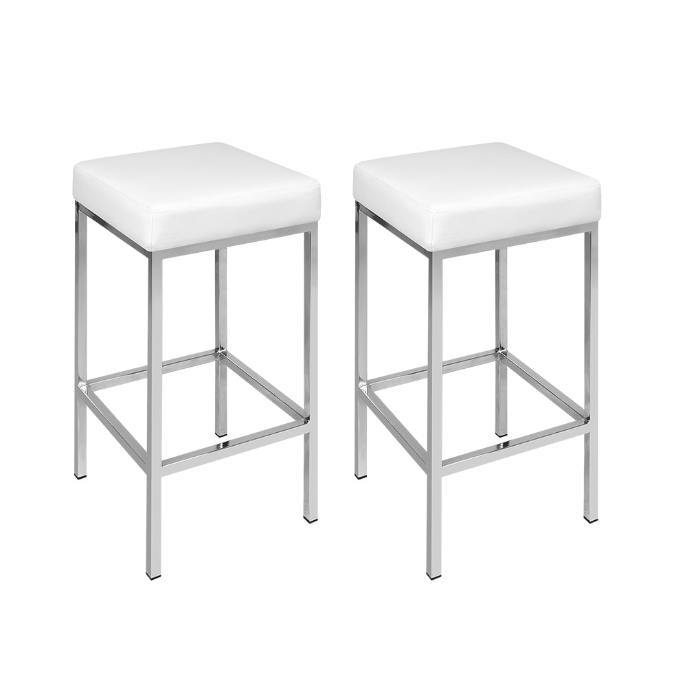 Artiss Set of 2 PU Leather Backless Bar Stools - White and Chrome-Furniture &gt; Bar Stools &amp; Chairs - Peroz Australia - Image - 2