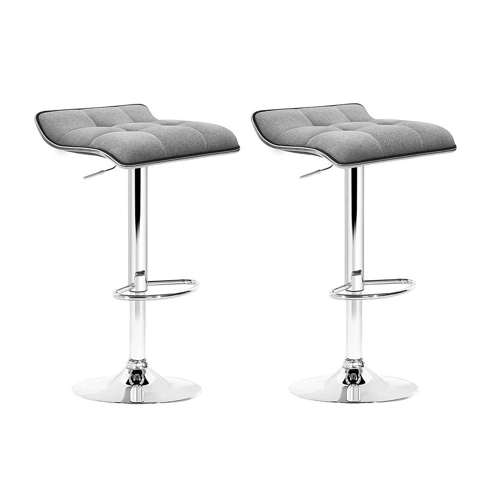 Artiss Set of 2 Fabric Bar Stools Swivel Bar Stools- Grey Chrome-Furniture &gt; Bar Stools &amp; Chairs - Peroz Australia - Image - 2