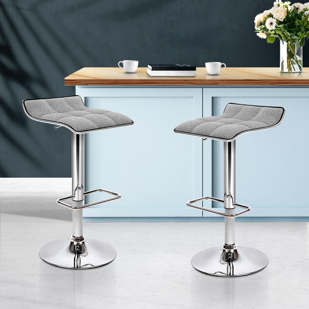 Artiss Set of 2 Fabric Bar Stools Swivel Bar Stools- Grey Chrome-Furniture &gt; Bar Stools &amp; Chairs - Peroz Australia - Image - 1