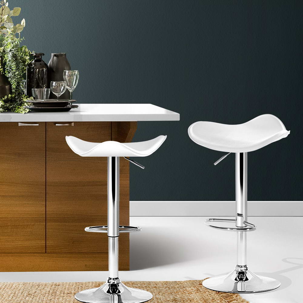 Artiss Set of 2 Gas Lift Bar Stools PU Leather - White and Chrome-Furniture &gt; Bar Stools &amp; Chairs - Peroz Australia - Image - 1