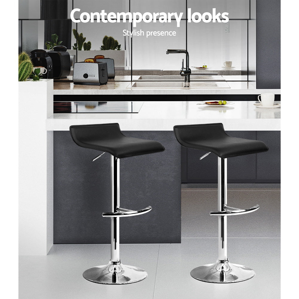 Artiss Set of 2 PU Leather Wave Style Bar Stools - Black-Furniture &gt; Bar Stools &amp; Chairs - Peroz Australia - Image - 5