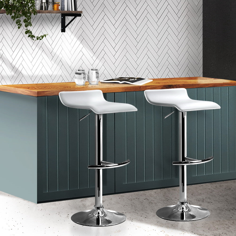 Artiss Set of 2 PU Leather Wave Style Bar Stools - White-Furniture &gt; Bar Stools &amp; Chairs - Peroz Australia - Image - 1