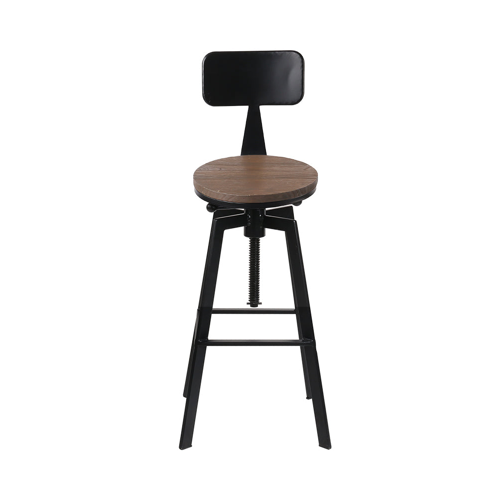 Artiss Rustic Industrial Style Metal Bar Stool - Black and Wood-Furniture &gt; Bar Stools &amp; Chairs - Peroz Australia - Image - 4