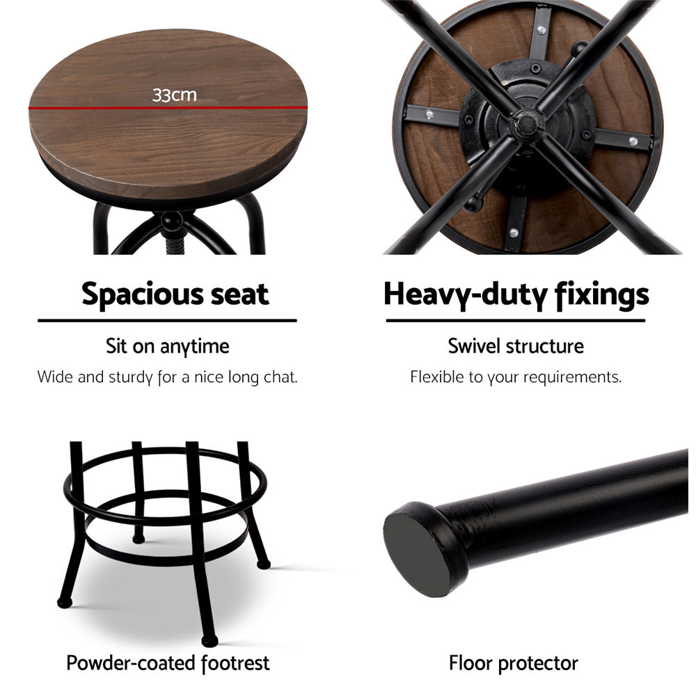 Artiss Bar Stool Industrial Round Seat Wood Metal - Black and Brown-Furniture &gt; Bar Stools &amp; Chairs - Peroz Australia - Image - 6