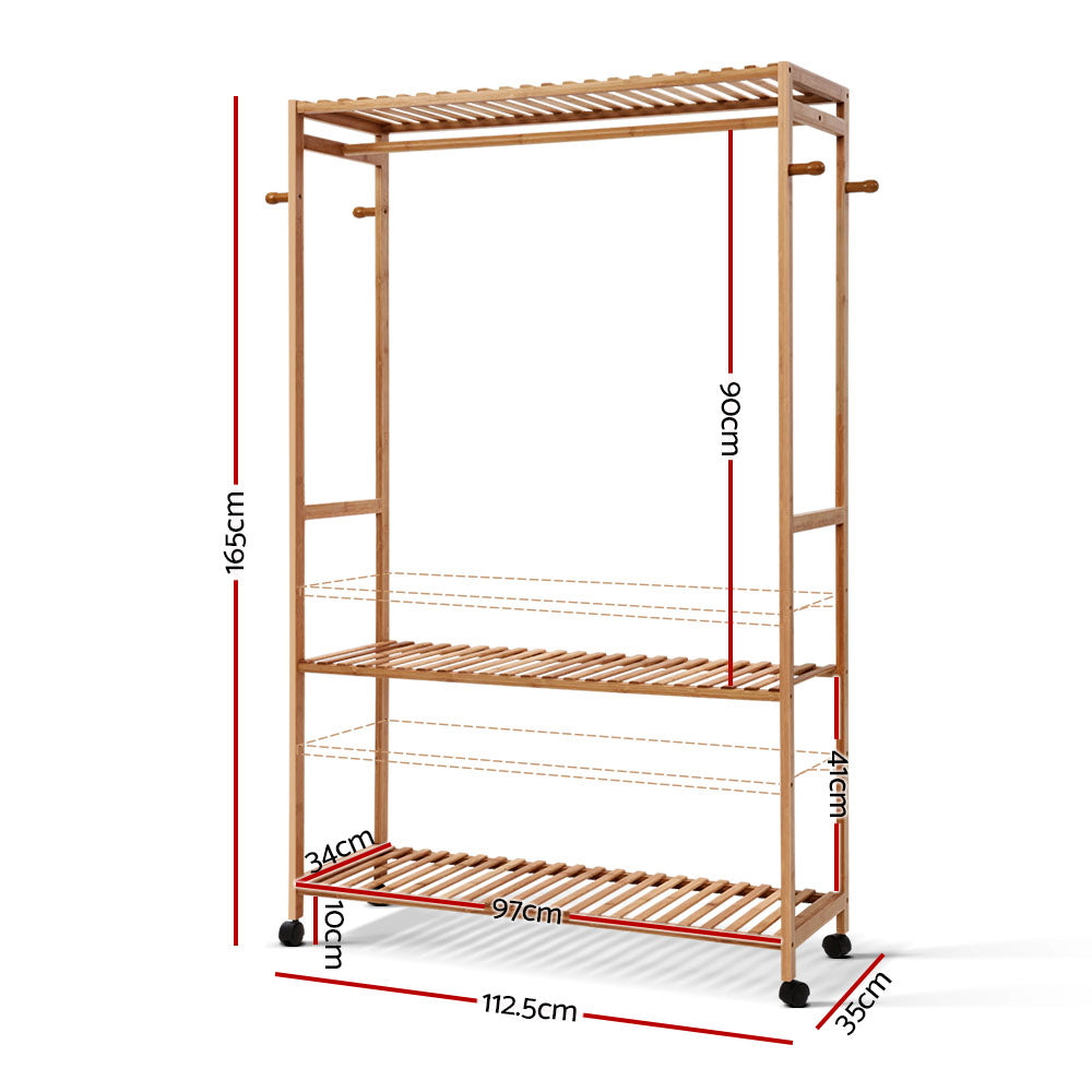 Artiss Bamboo Clothes Rack Coat Stand Garment Hanger Wardrobe Portable Airer-Furniture &gt; Bedroom - Peroz Australia - Image - 2