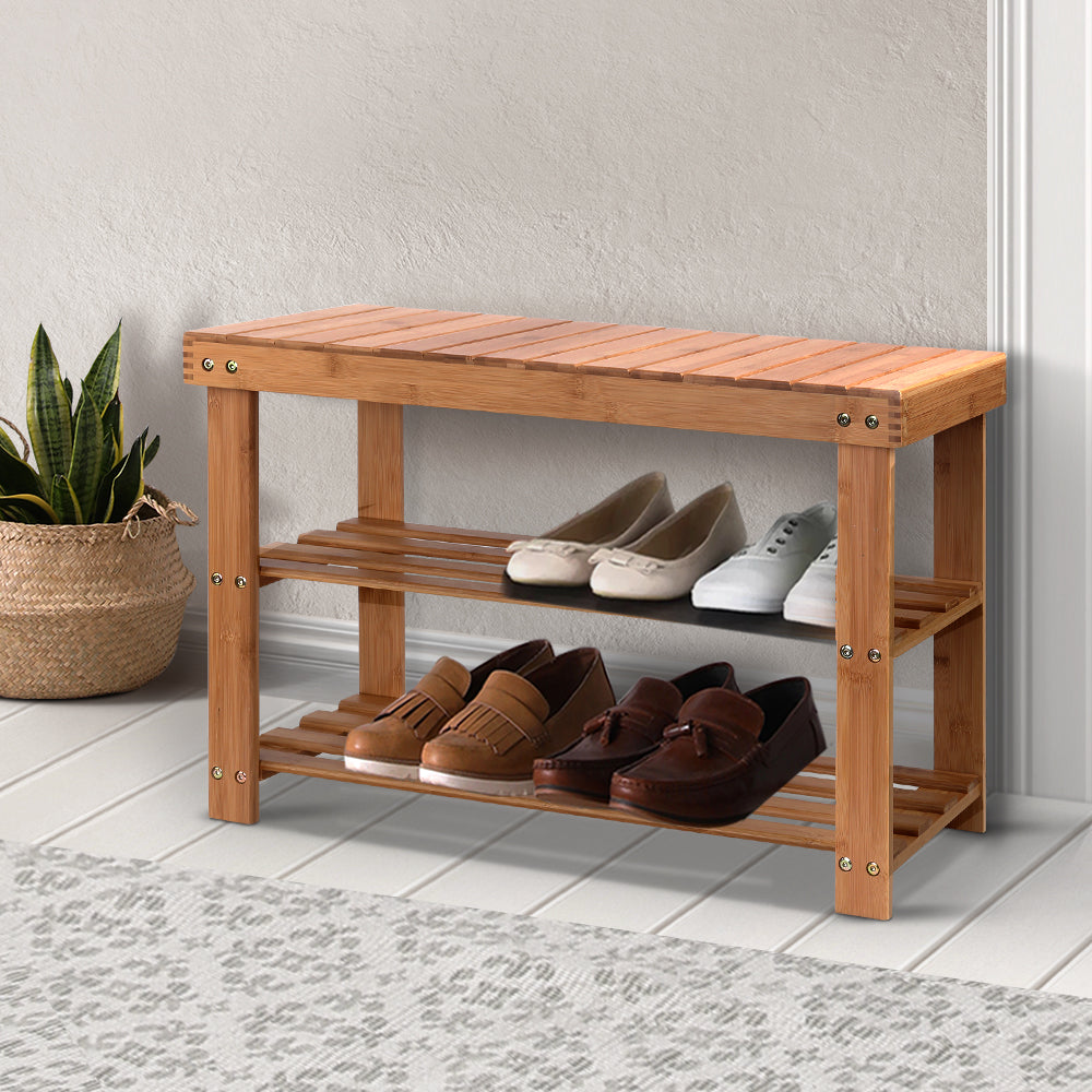 Artiss Bamboo Shoe Rack Wooden Seat Bench Organiser Shelf Stool-Furniture &gt; Living Room - Peroz Australia - Image - 1