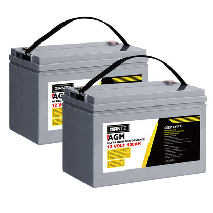 Giantz AGM Deep Cycle Battery 12V 100Ah Marine Sealed Power Portable Solar x2-Auto Accessories &gt; Auto Accessories Others-PEROZ Accessories