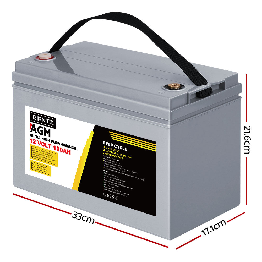 Giantz AGM Deep Cycle Battery 12V 100Ah Marine Sealed Power Portable Solar x2-Auto Accessories &gt; Auto Accessories Others-PEROZ Accessories