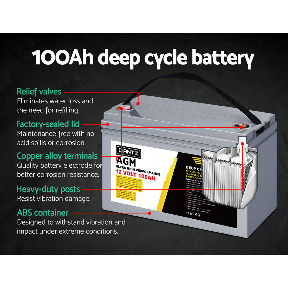 Giantz AGM Deep Cycle Battery 12V 100Ah Marine Sealed Power Portable Solar x2-Auto Accessories &gt; Auto Accessories Others-PEROZ Accessories