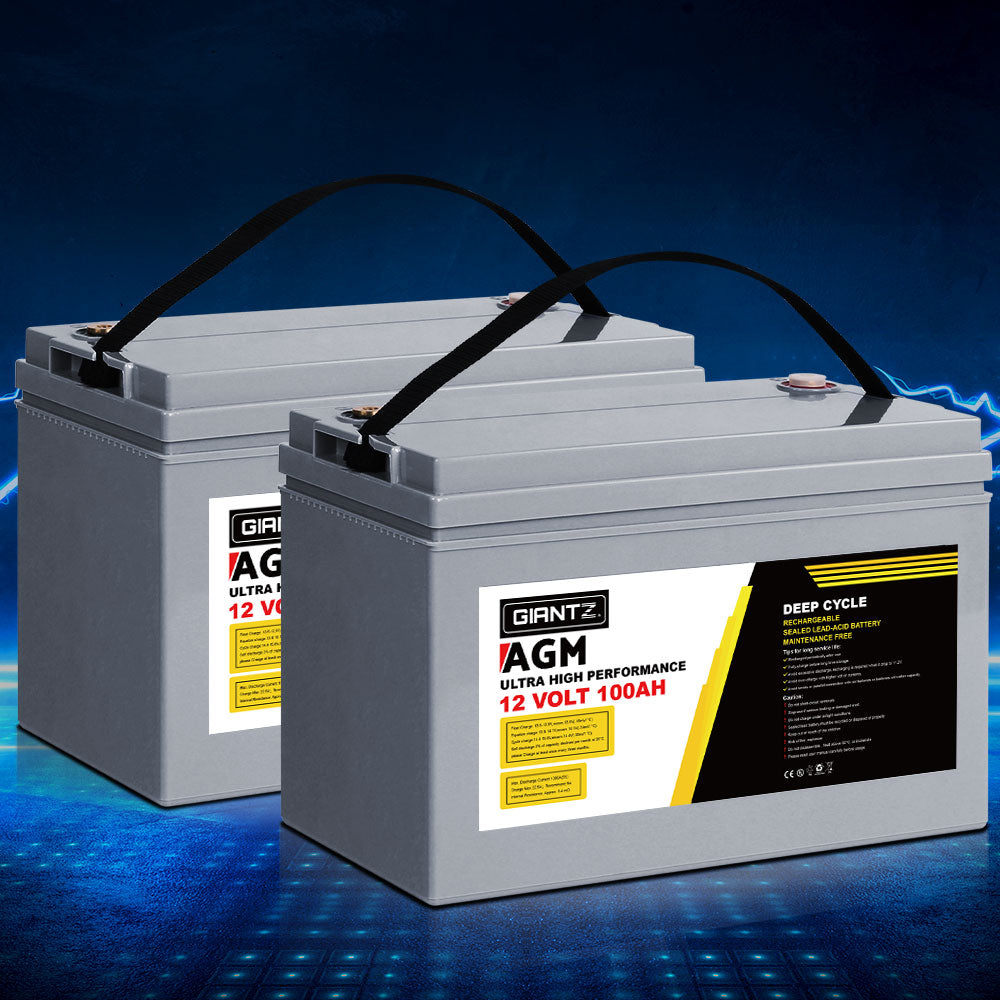 Giantz AGM Deep Cycle Battery 12V 100Ah Marine Sealed Power Portable Solar x2-Auto Accessories &gt; Auto Accessories Others-PEROZ Accessories