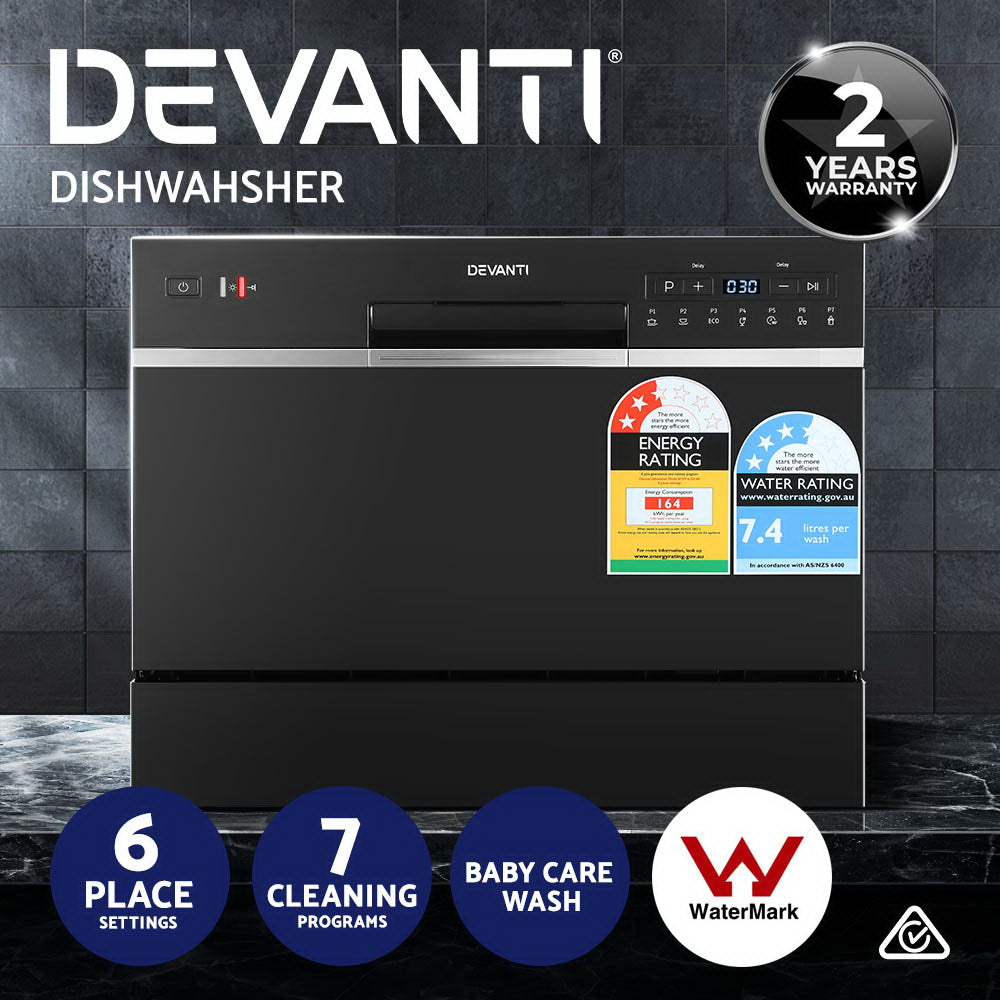 Devanti Benchtop Dishwasher 6 Place Setting Counter Bench Top Dish Washer Black-Dishwashers-PEROZ Accessories