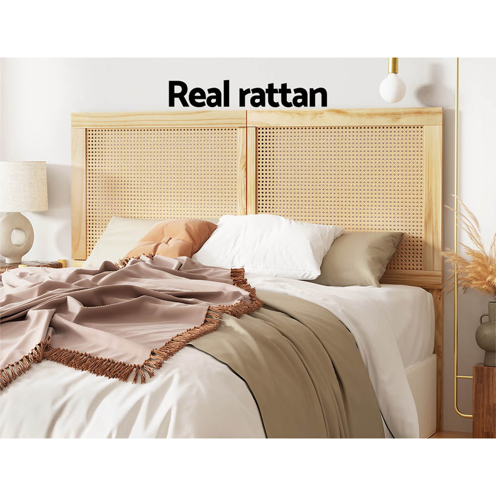 Artiss Rattan Bed Frame Double Size Bed Head Headboard Bedhead Base RIBO Pine-Furniture &gt; Bedroom-PEROZ Accessories