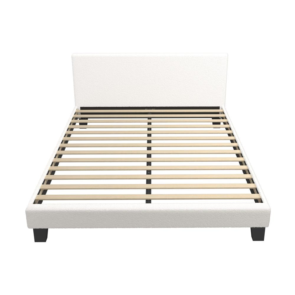 Oikiture Queen Bed Frame with Wooden Slats and Boucle Fabric Bed Base Mattress Platfrom White