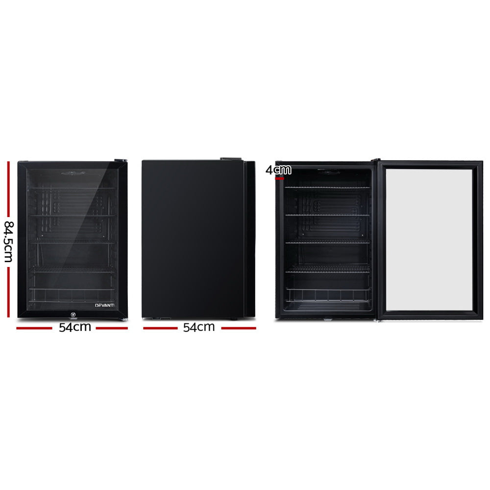 Devanti 115L Bar Fridge Glass Door w/Light Black-Fridges-PEROZ Accessories