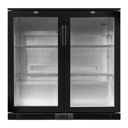 Devanti Bar Fridge 2 Glass Door Commercial Display Freeer Drink Beverage Cooler Black-Appliances &gt; Fridges-PEROZ Accessories